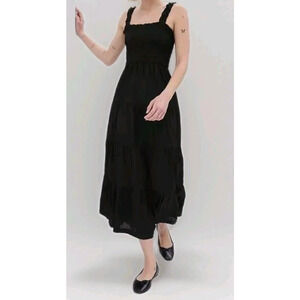 Gap Midi Dress Smocked Sleeveless Tiered Skirt Cottagecore Boho Sz L Tall Pocket